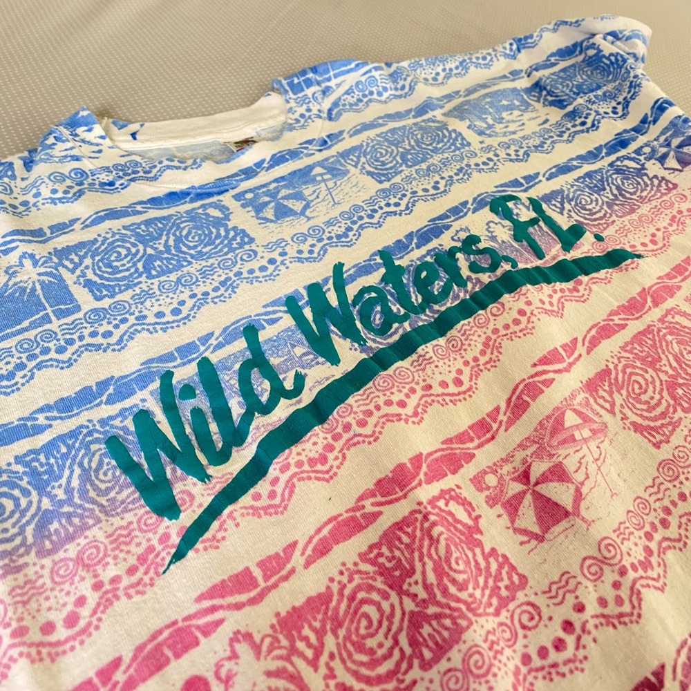 Vintage 90s All Over Print T-Shirt Wild Waters FL Single Stitch XXL USA Tag